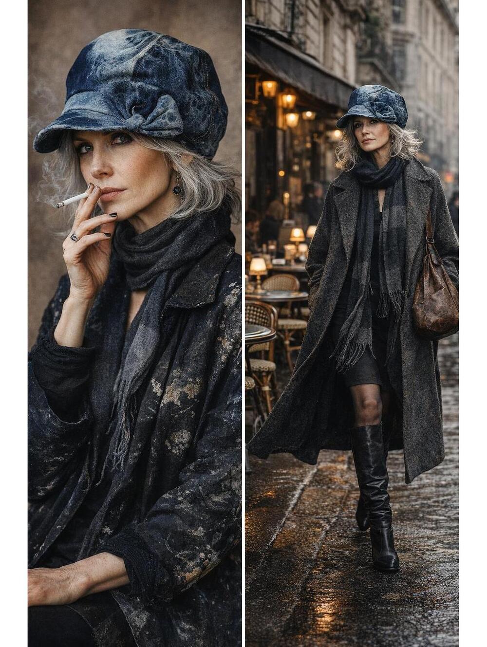 Vintage Acid Wash Denim Newsboy Hat with Side Knot – Boho Chic Baker Cap